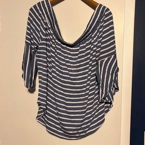 Off the shoulder, striped flutter, sleeved top